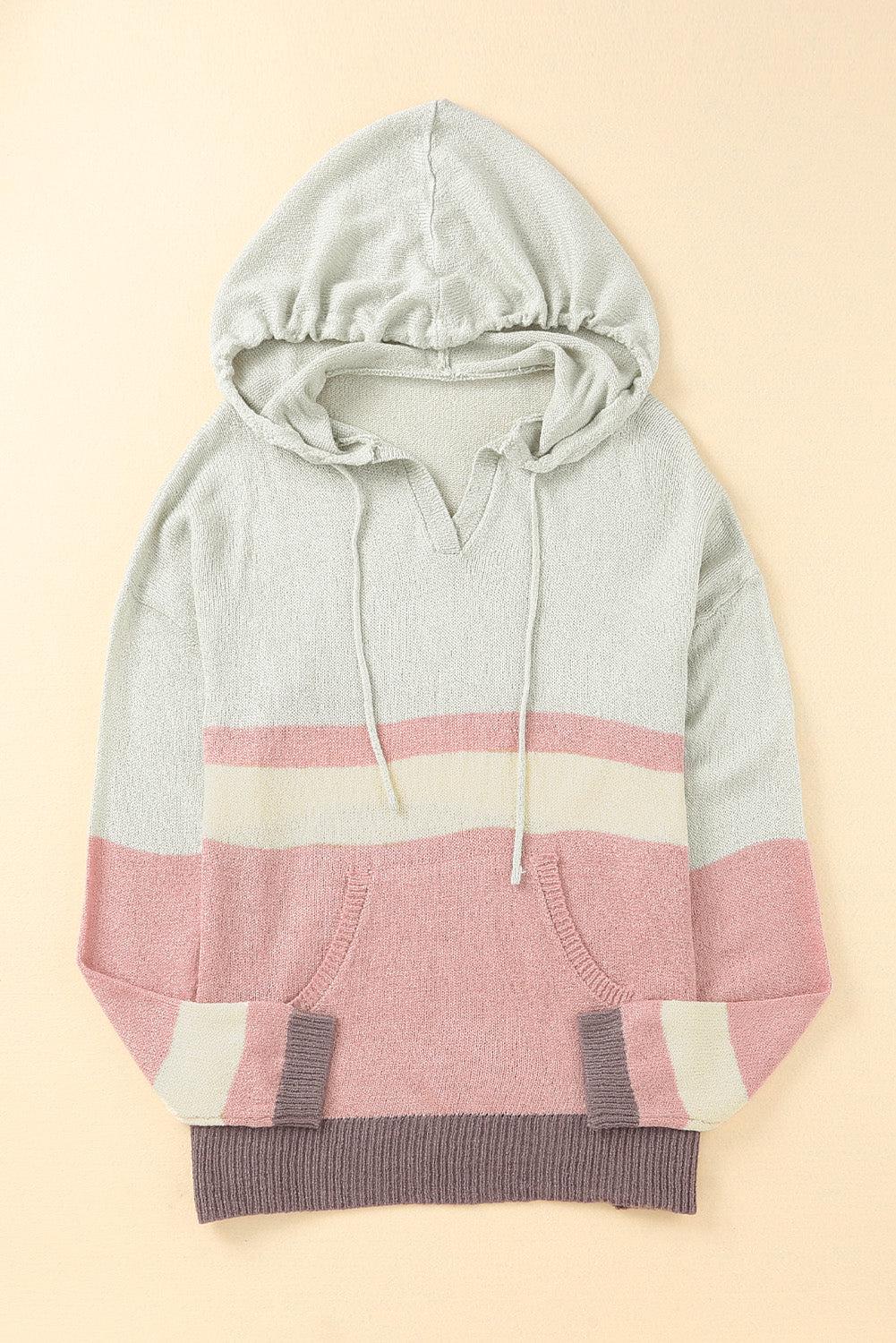 Color Block Drawstring Side Slit Hooded Sweater BLUE ZONE PLANET