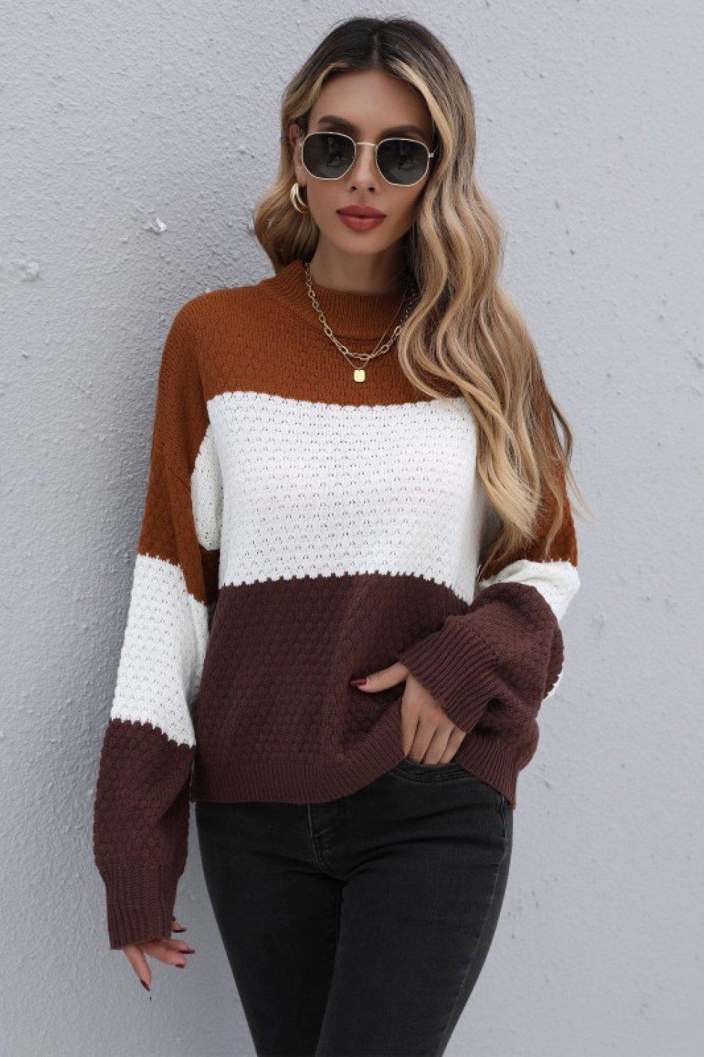 Color Block Long Sleeve Sweater BLUE ZONE PLANET