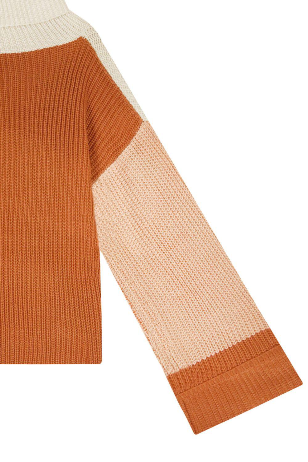 Color Block Rib-Knit Cowl Neck Sweater BLUE ZONE PLANET