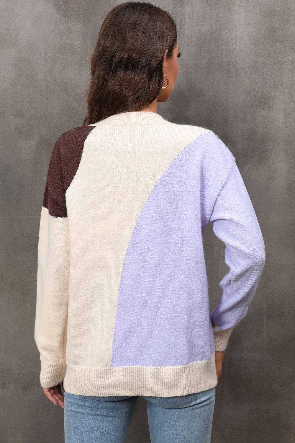 Color Block Ribbed Cuff Drop Shoulder Sweater BLUE ZONE PLANET