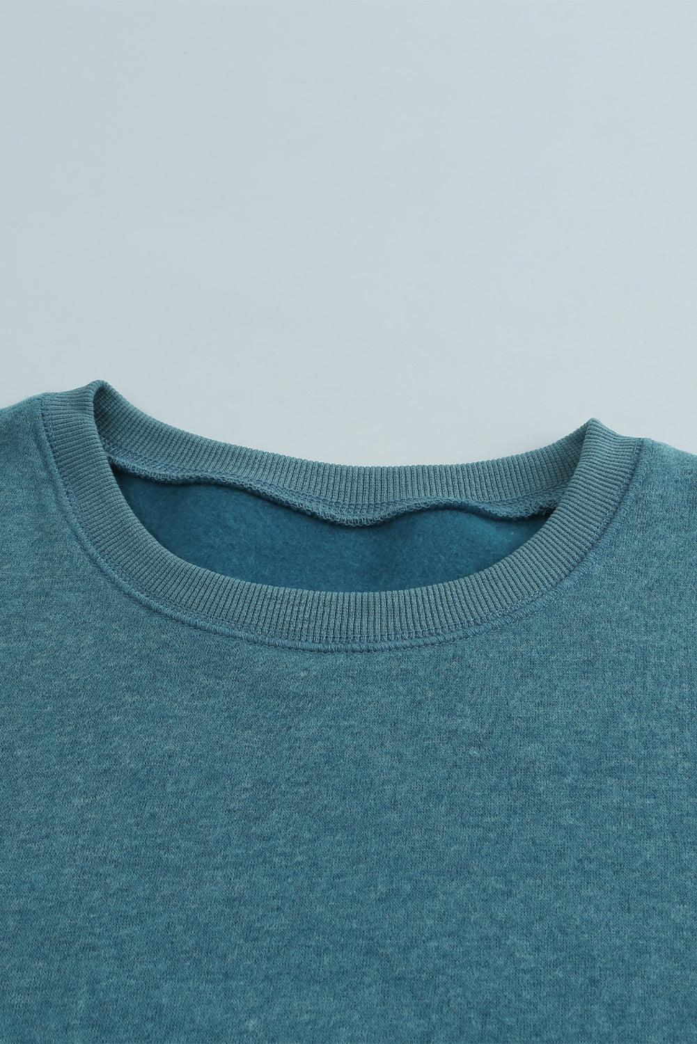 Color Block Ribbed Trim Sweatshirt BLUE ZONE PLANET