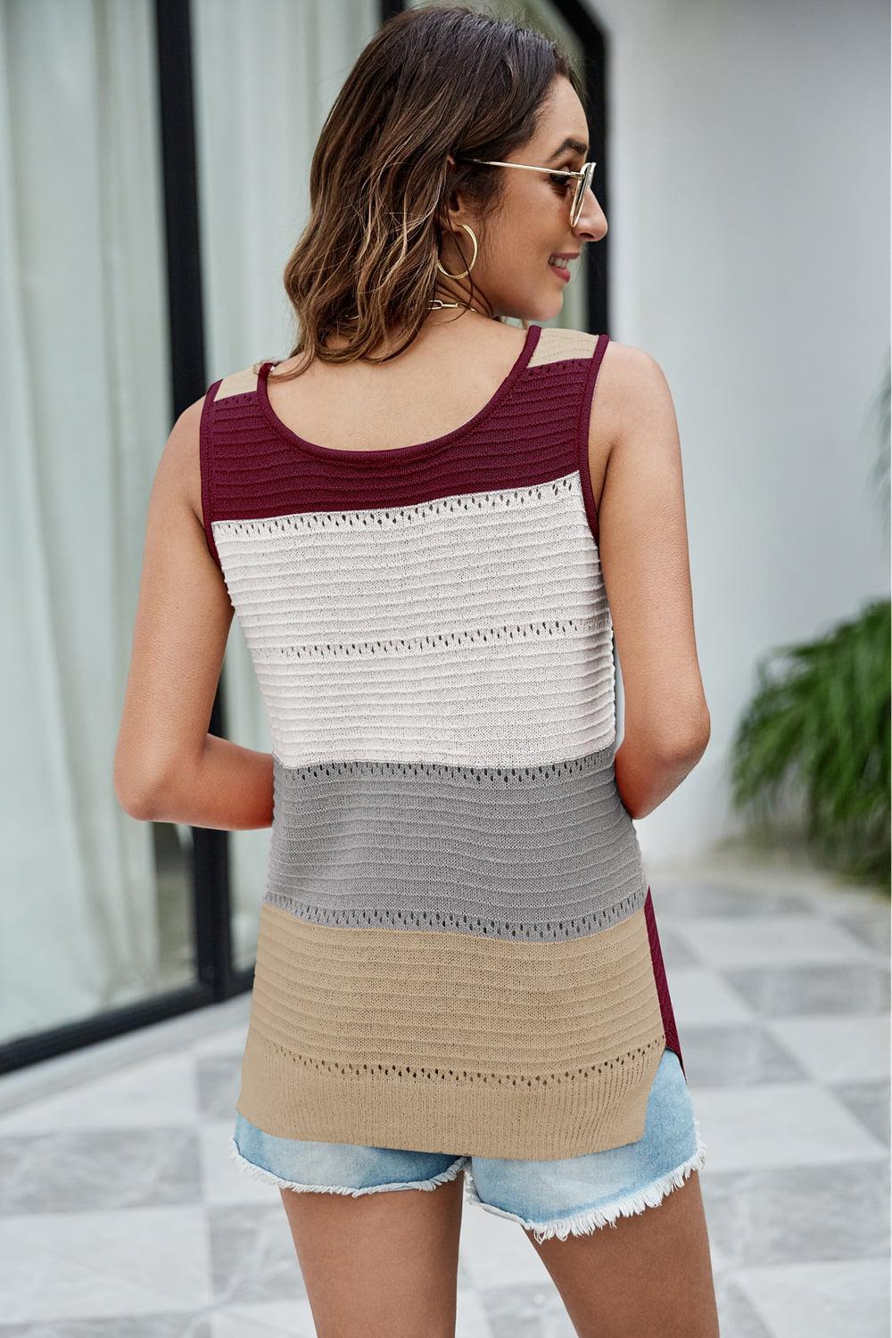 Color Block Slit Knit Tank BLUE ZONE PLANET