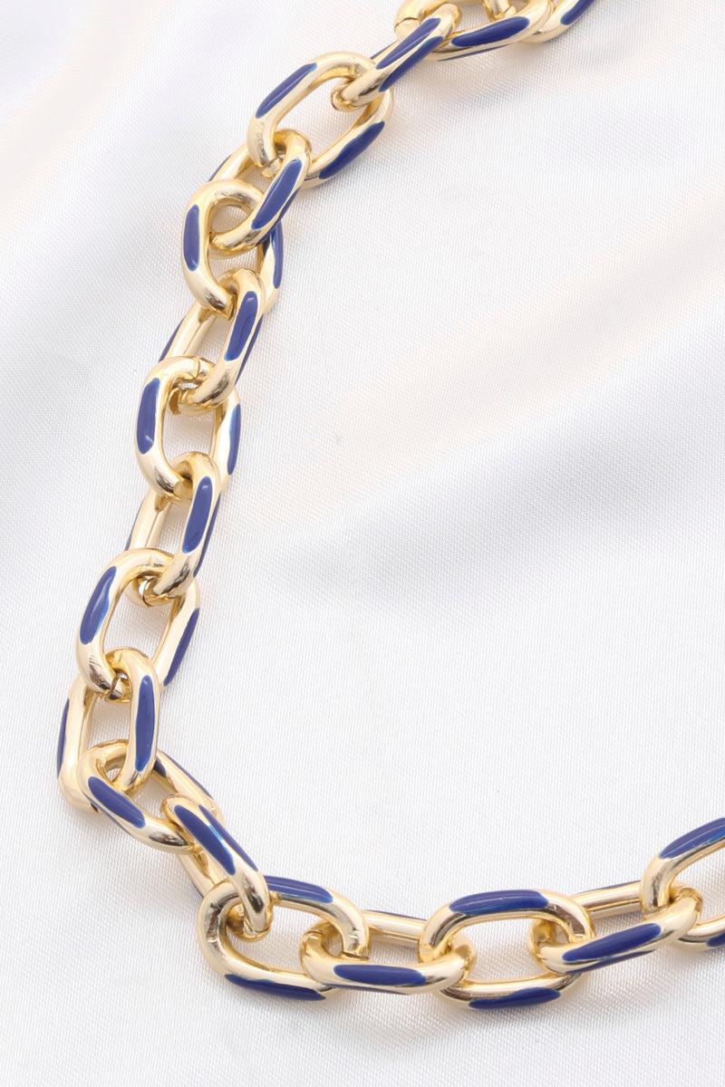 Color Metal Oval Link Necklace Blue Zone Planet