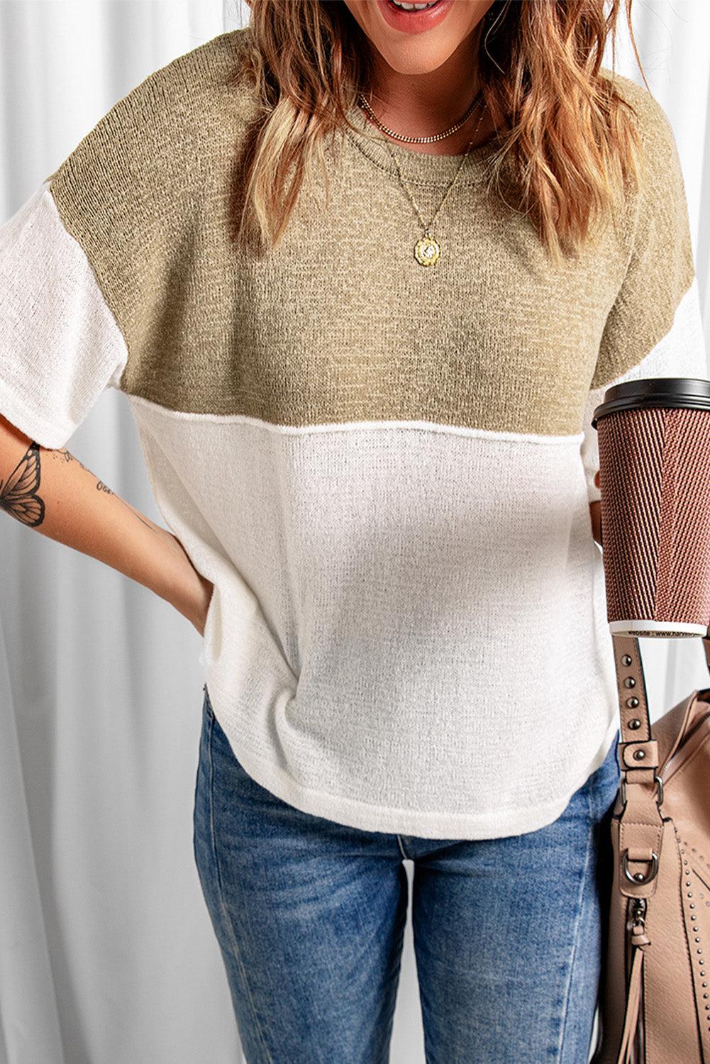 Colorblock Short Sleeve Knit Top-TOPS / DRESSES-[Adult]-[Female]-Blue Zone Planet