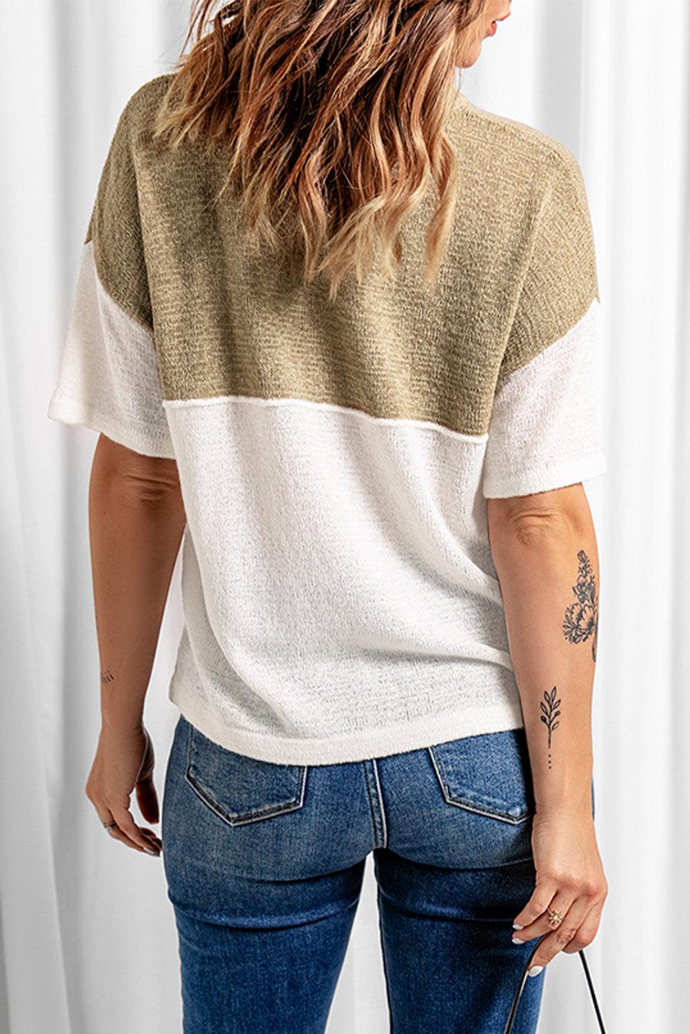Colorblock Short Sleeve Knit Top-TOPS / DRESSES-[Adult]-[Female]-Blue Zone Planet