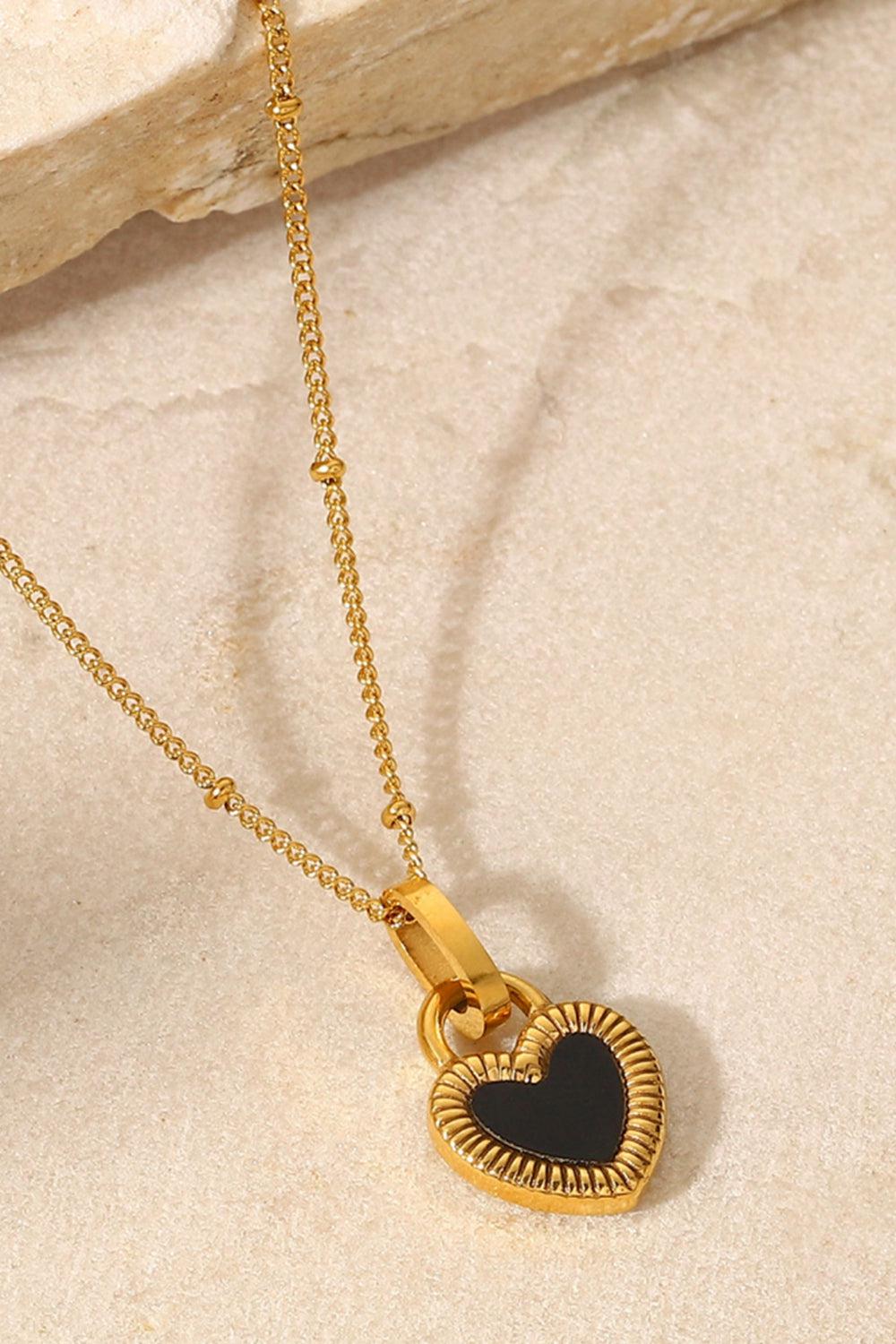 Contrast Heart Pendant Necklace-PENDANTS-[Adult]-[Female]-Gold-One Size-2022 Online Blue Zone Planet