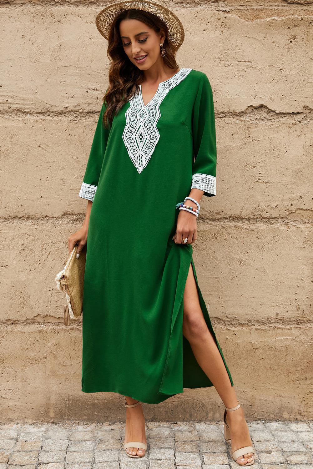 https://bluezoneplanet.com/cdn/shop/products/Contrast-Lace-Trim-Three-Quarter-Sleeve-Split-Dress-TOPS-DRESSES-Green.jpg?v=1700851871&width=1920