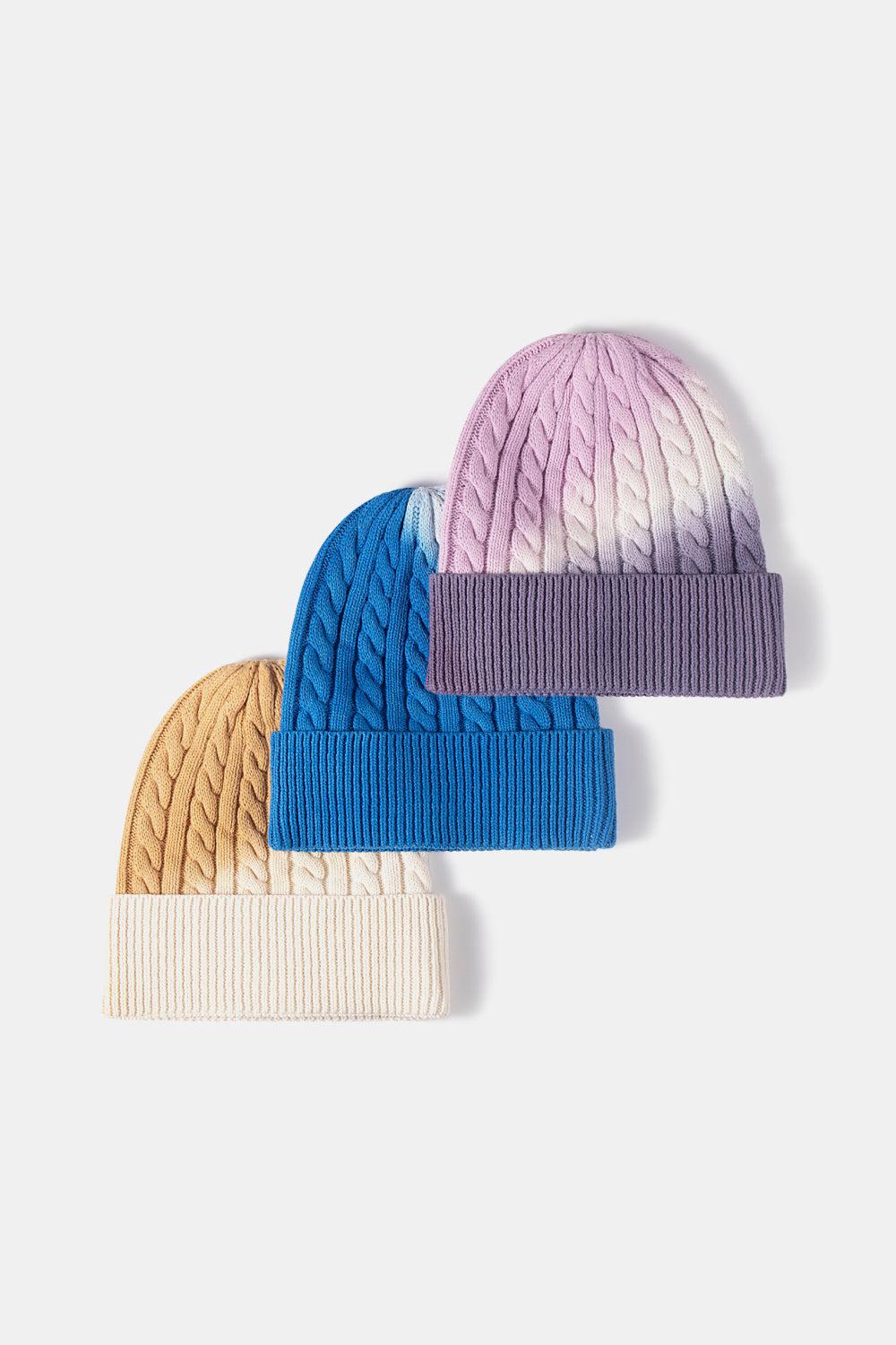 Contrast Tie-Dye Cable-Knit Cuffed Beanie BLUE ZONE PLANET