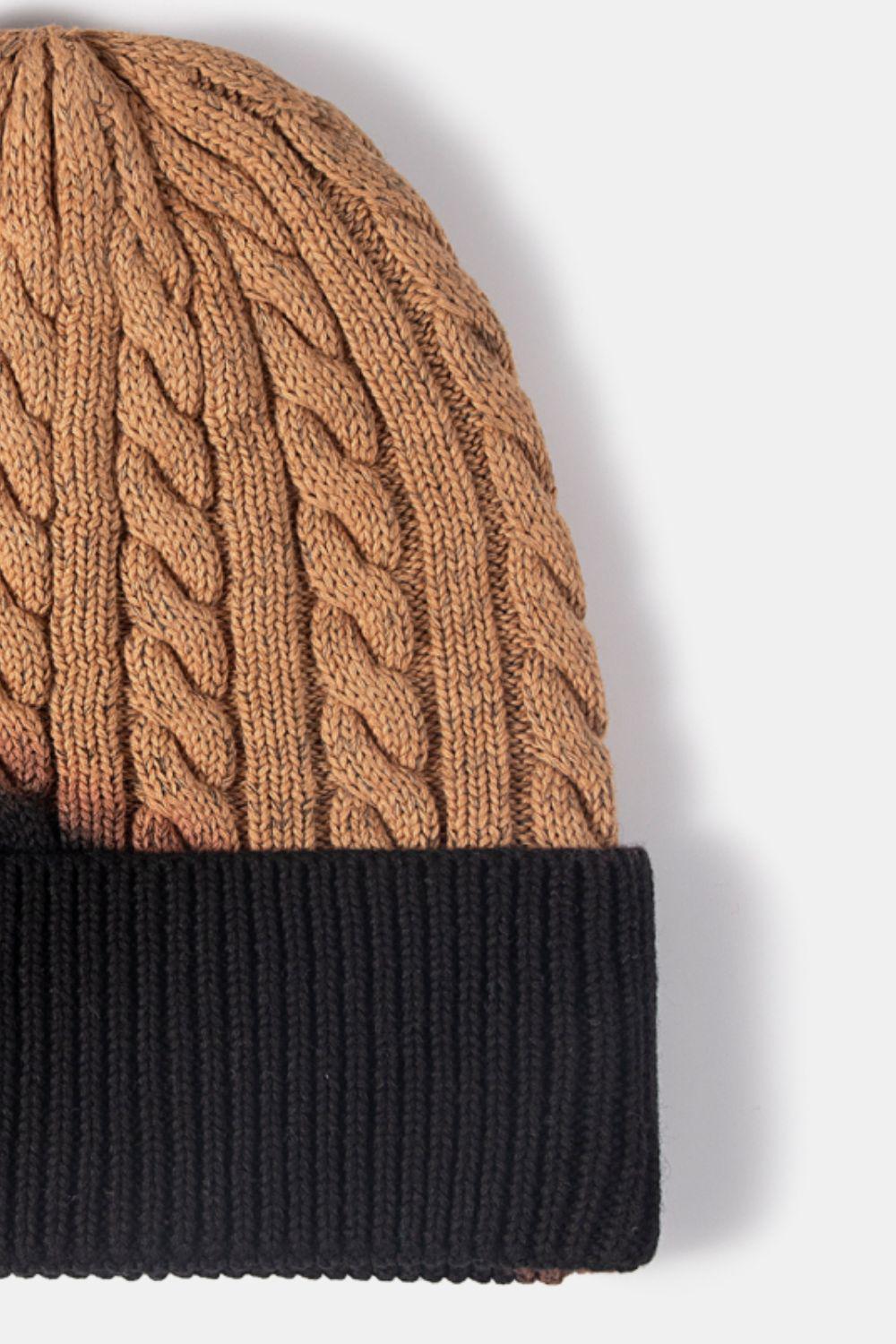 Contrast Tie-Dye Cable-Knit Cuffed Beanie BLUE ZONE PLANET