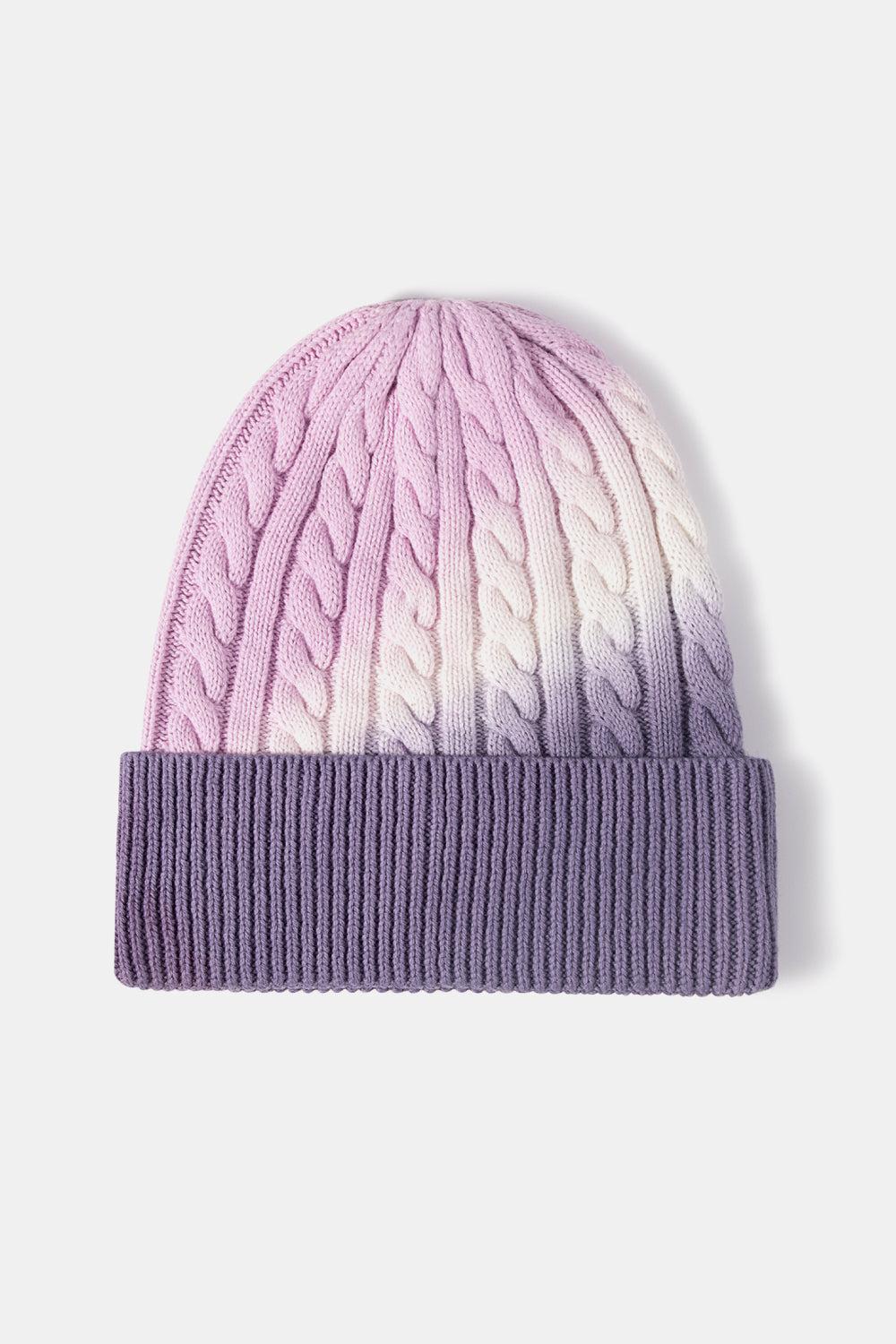 Contrast Tie-Dye Cable-Knit Cuffed Beanie-TOPS / DRESSES-[Adult]-[Female]-Purple-One Size-2022 Online Blue Zone Planet