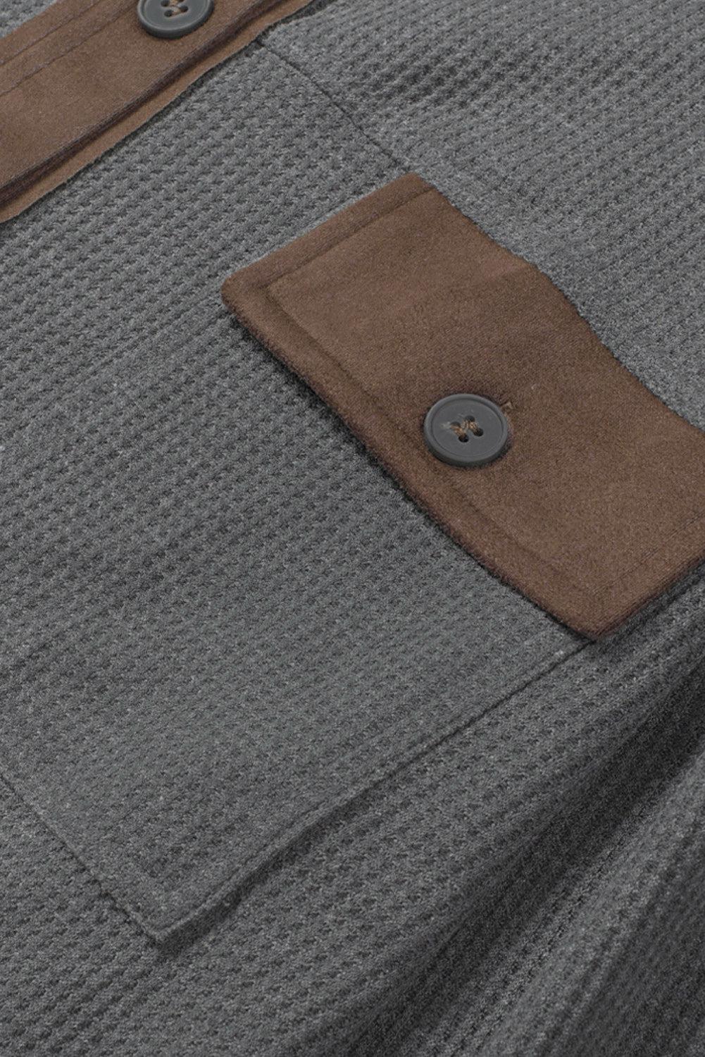 Contrast Waffle-Knit Shirt Jacket-TOPS / DRESSES-[Adult]-[Female]-Blue Zone Planet