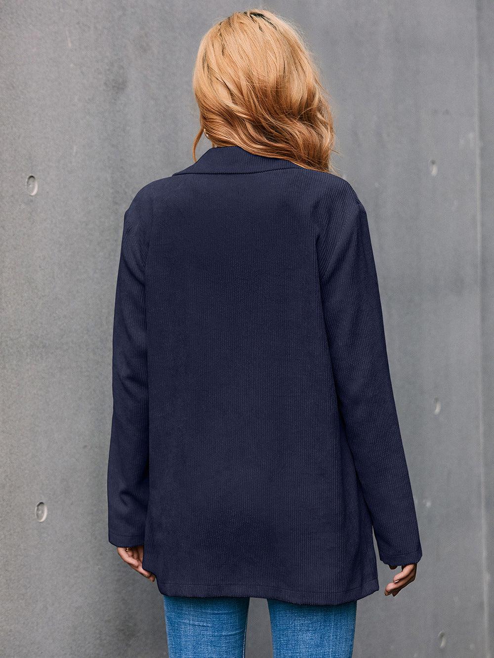 Corduroy Long Sleeve Longline Blazer with Pockets BLUE ZONE PLANET