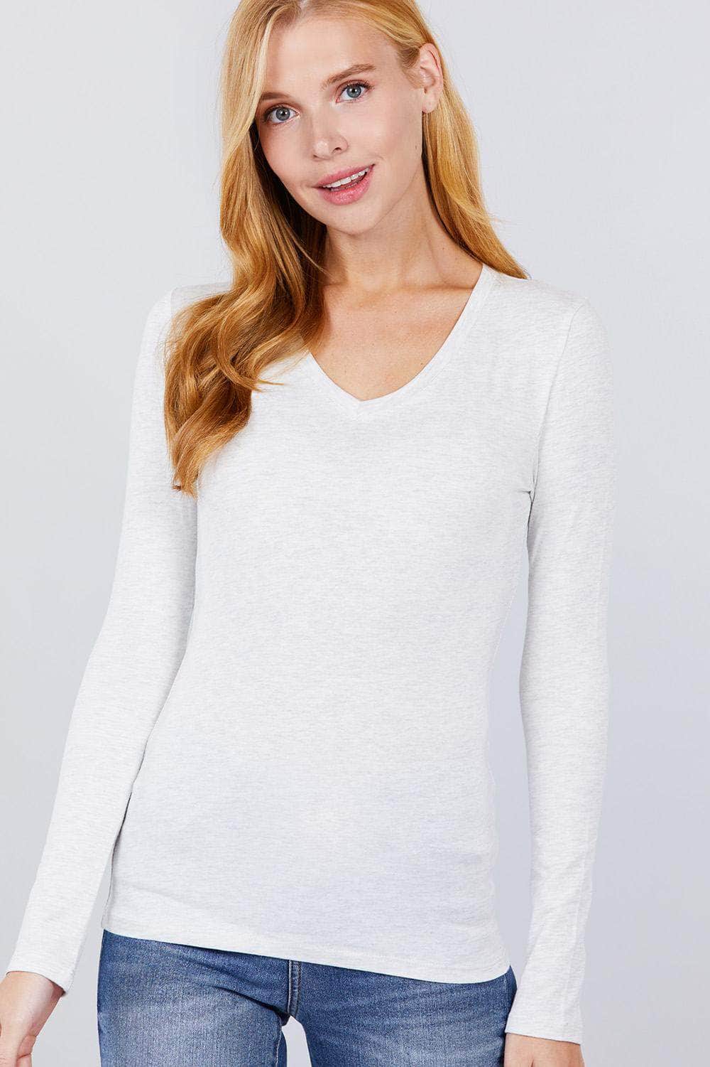 Cotton Jersey V-neck Top-TOPS / DRESSES-[Adult]-[Female]-Oatmeal-S-Blue Zone Planet