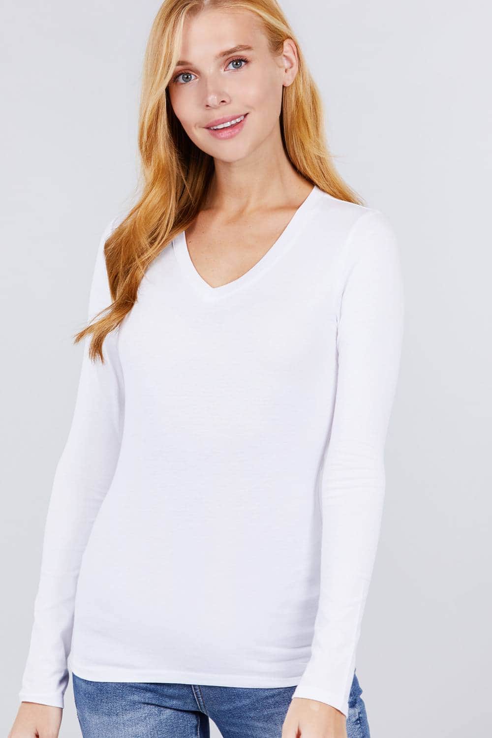 Cotton Jersey V-neck Top-TOPS / DRESSES-[Adult]-[Female]-White-S-Blue Zone Planet
