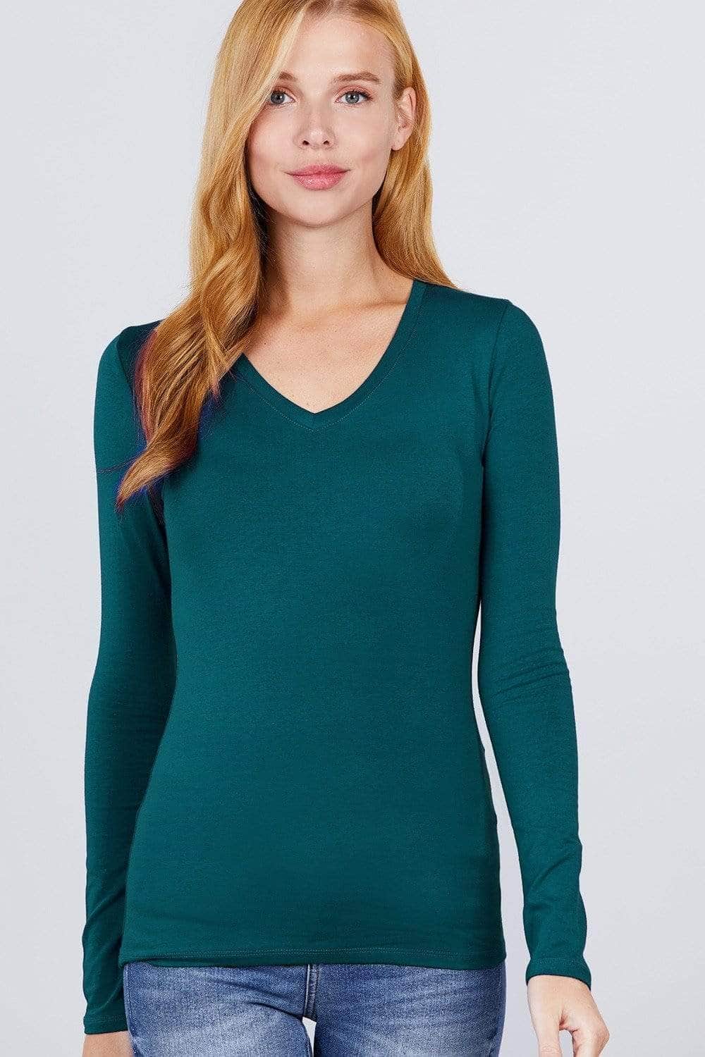 Cotton Jersey V-neck Top-TOPS / DRESSES-[Adult]-[Female]-Winter Teal-S-Blue Zone Planet