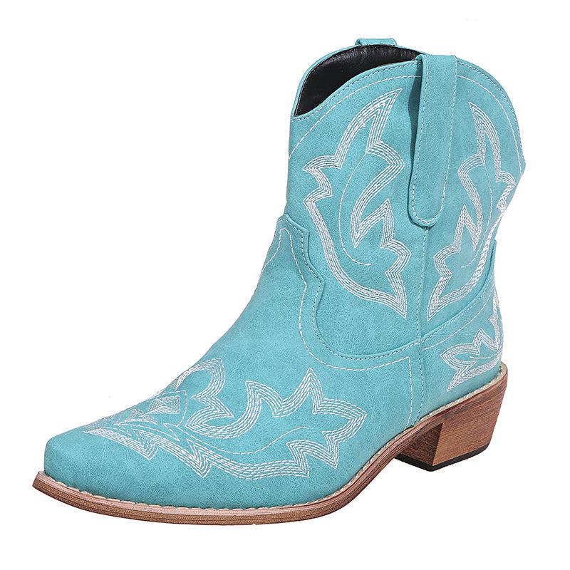Cowboy Boots Women Embroidery Wedge Heel Shoes Western Cowgirl Boots Blue Zone Planet