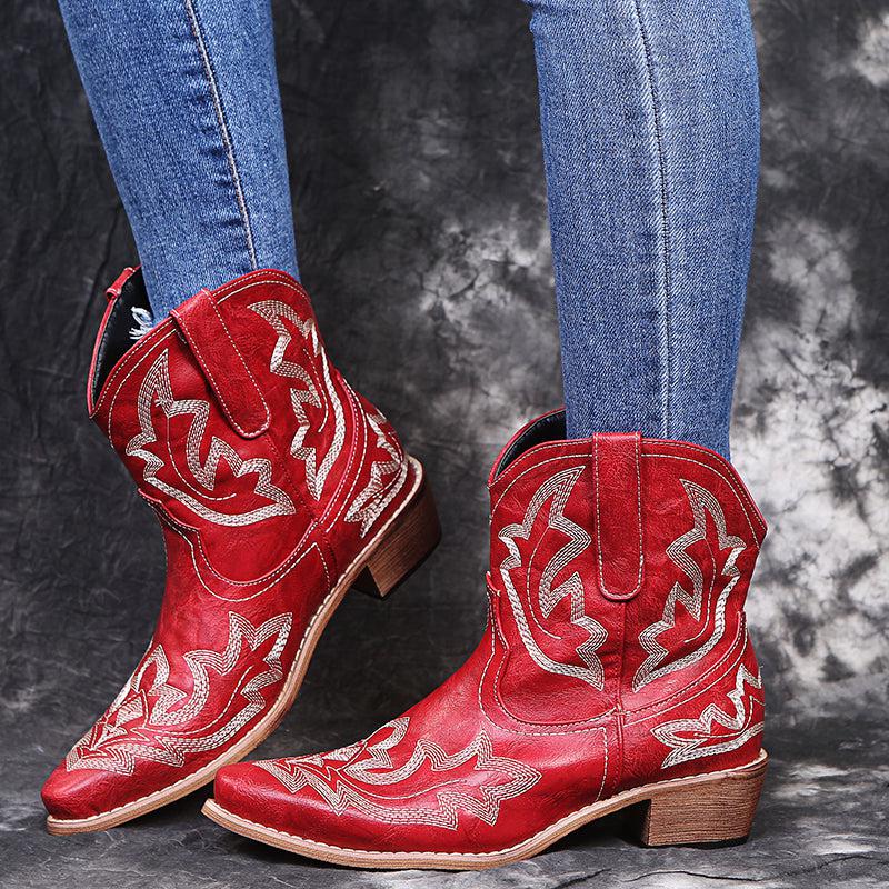 Cowboy Boots Women Embroidery Wedge Heel Shoes Western Cowgirl Boots Blue Zone Planet