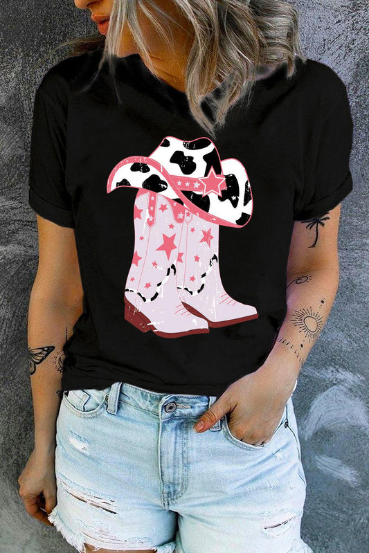Cowboy Hat and Boots Graphic Tee-TOPS / DRESSES-[Adult]-[Female]-2022 Online Blue Zone Planet