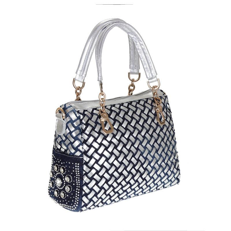 Cowgirl Canvas Square Portable Diamond-studded Woven One-shoulder Messenger Bag Blue Zone Planet