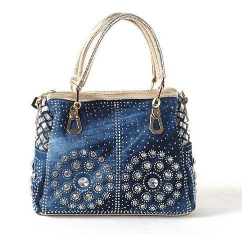 Cowgirl Canvas Square Portable Diamond-studded Woven One-shoulder Messenger Bag Blue Zone Planet