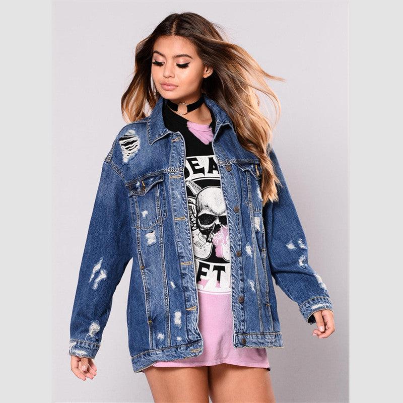 Cowgirl Distressed Denim Jacket with bat sleeve Blue Zone Planet