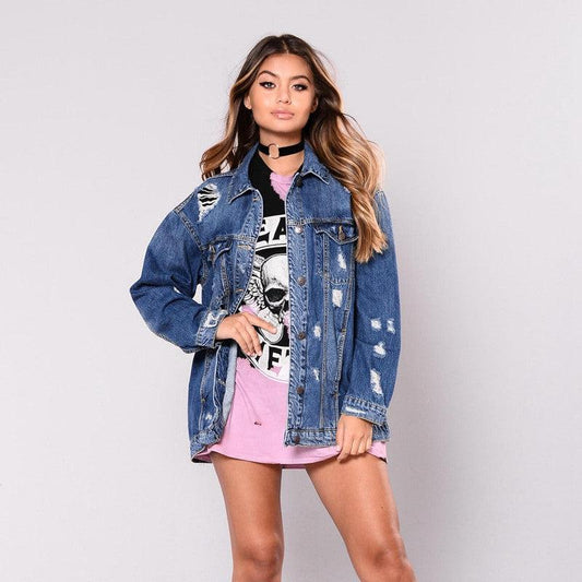 Cowgirl Distressed Denim Jacket with bat sleeve Blue Zone Planet