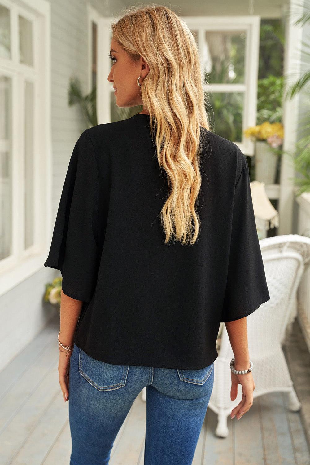 Cowl Neck Three-Quarter Sleeve Blouse BLUE ZONE PLANET