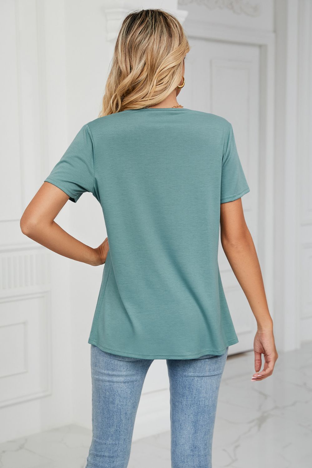 Cowl Neck Tulip Hem Tee Shirt BLUE ZONE PLANET