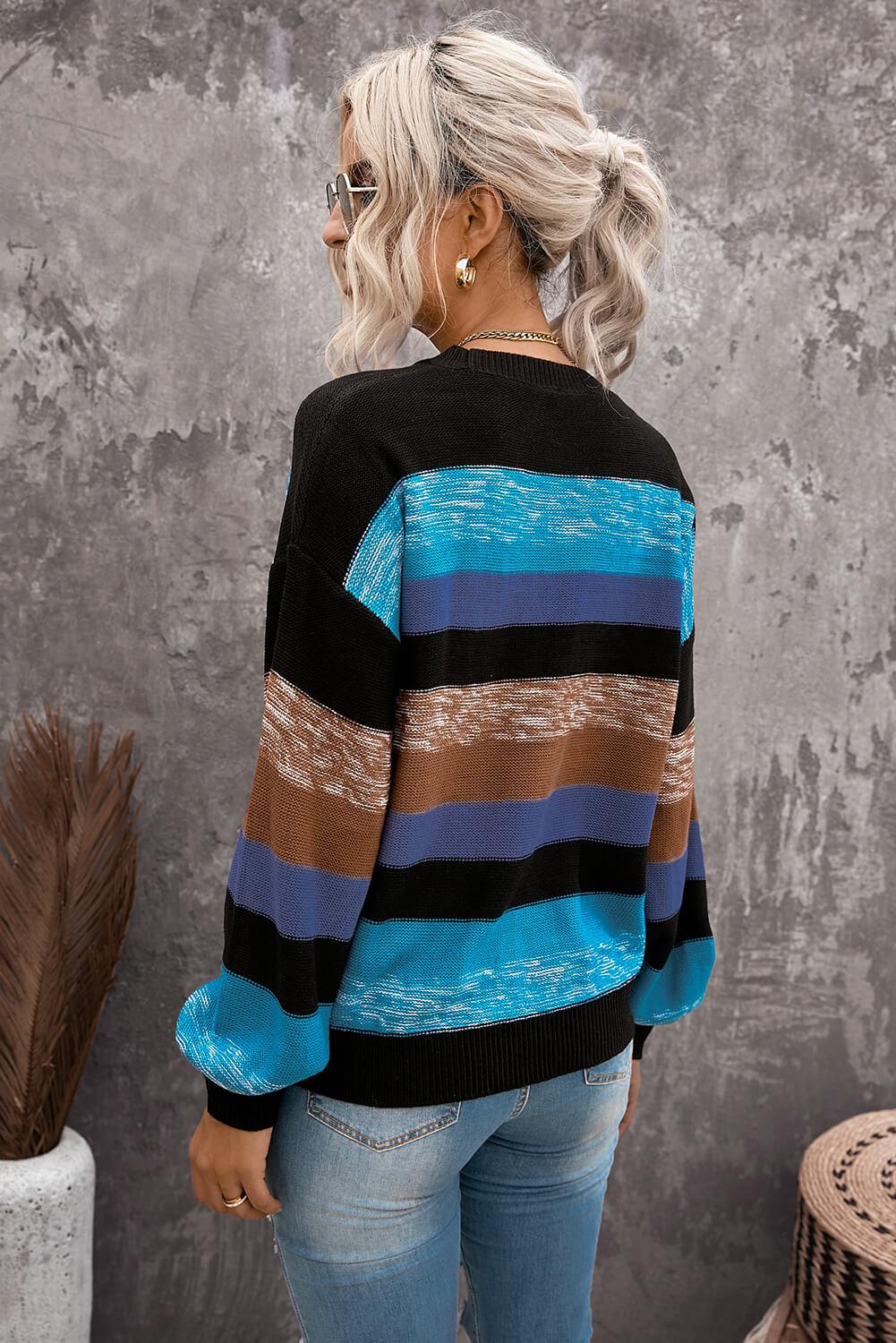 Cozy For Keeps Color Block Drop Shoulder Sweater BLUE ZONE PLANET