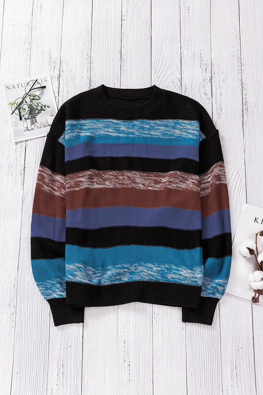 Cozy For Keeps Color Block Drop Shoulder Sweater-TOPS / DRESSES-[Adult]-[Female]-2022 Online Blue Zone Planet
