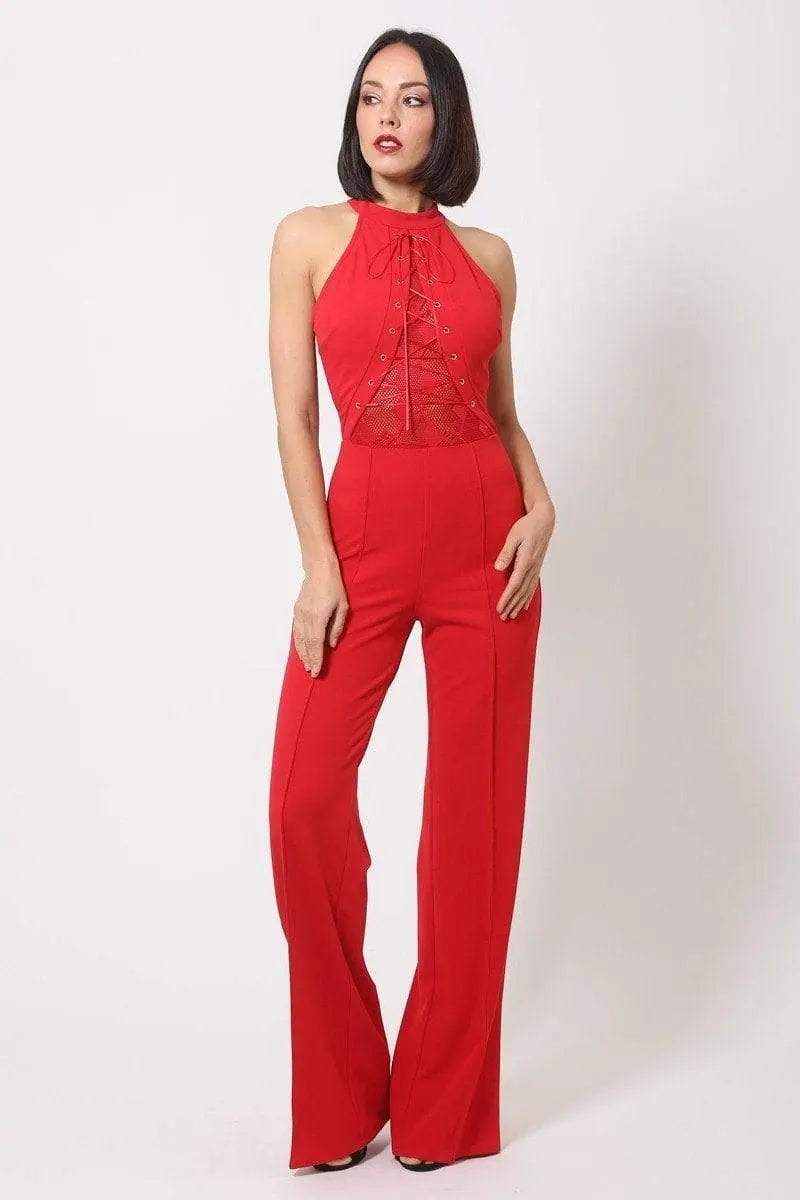 Criss Cross Front Tie Jumpsuit Blue Zone Planet
