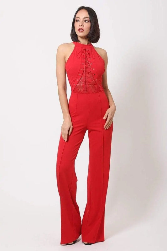 Criss Cross Front Tie Jumpsuit Blue Zone Planet