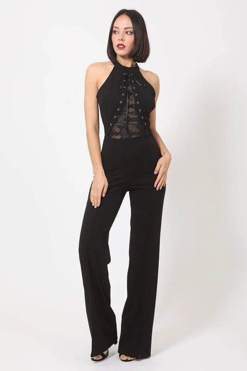 Criss Cross Front Tie Jumpsuit Blue Zone Planet