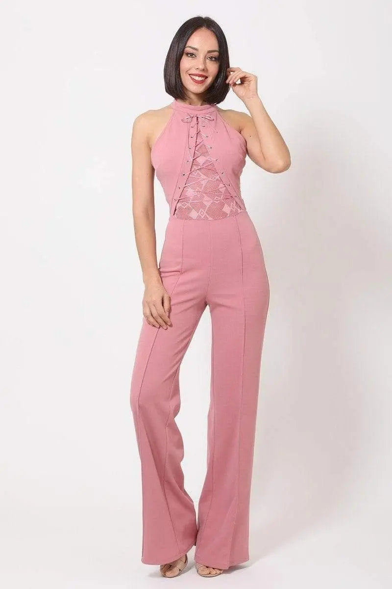 Criss Cross Front Tie Jumpsuit Blue Zone Planet