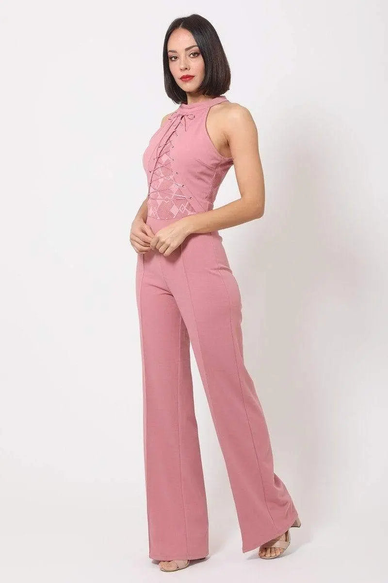 Criss Cross Front Tie Jumpsuit Blue Zone Planet