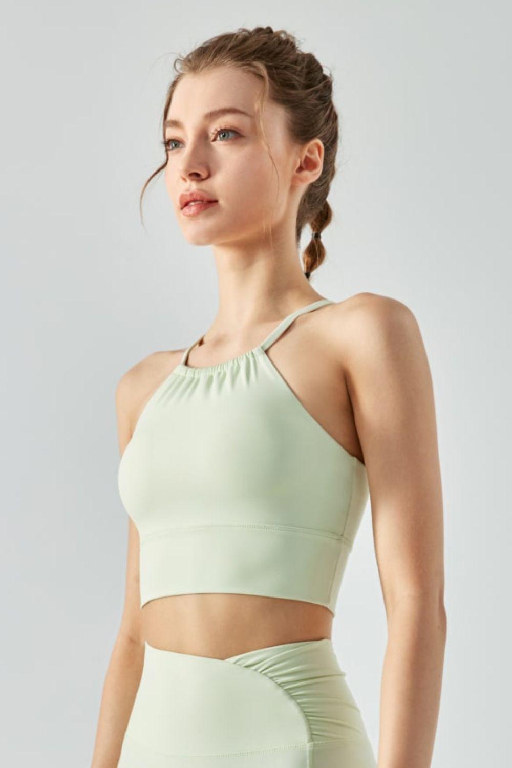 Crisscross Gathered Detail Cropped Sports Cami BLUE ZONE PLANET