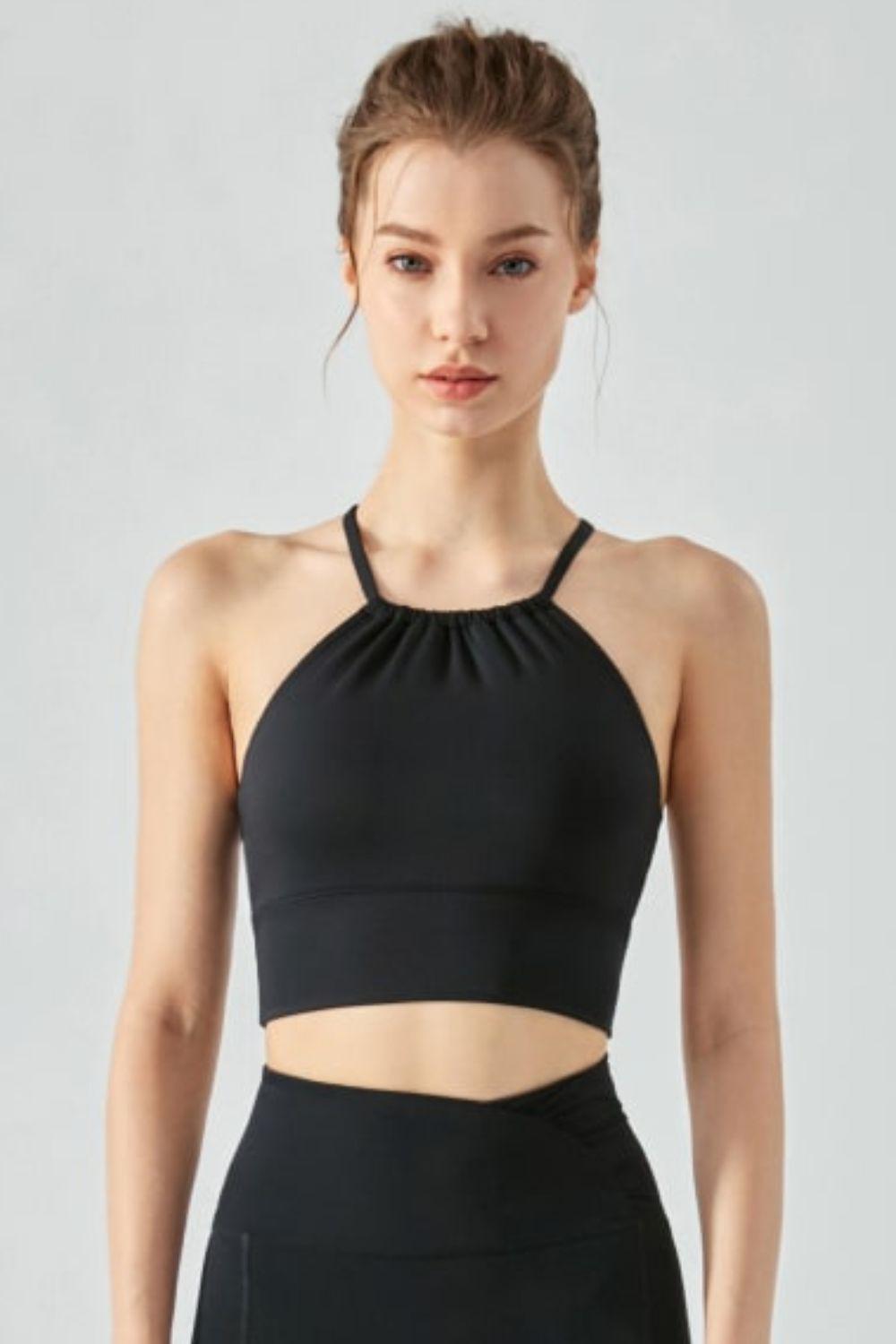 Crisscross Gathered Detail Cropped Sports Cami-TOPS / DRESSES-[Adult]-[Female]-Black-S-2022 Online Blue Zone Planet