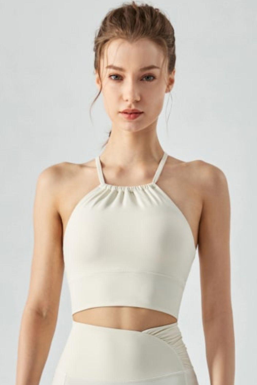 Crisscross Gathered Detail Cropped Sports Cami-TOPS / DRESSES-[Adult]-[Female]-Ivory-S-2022 Online Blue Zone Planet