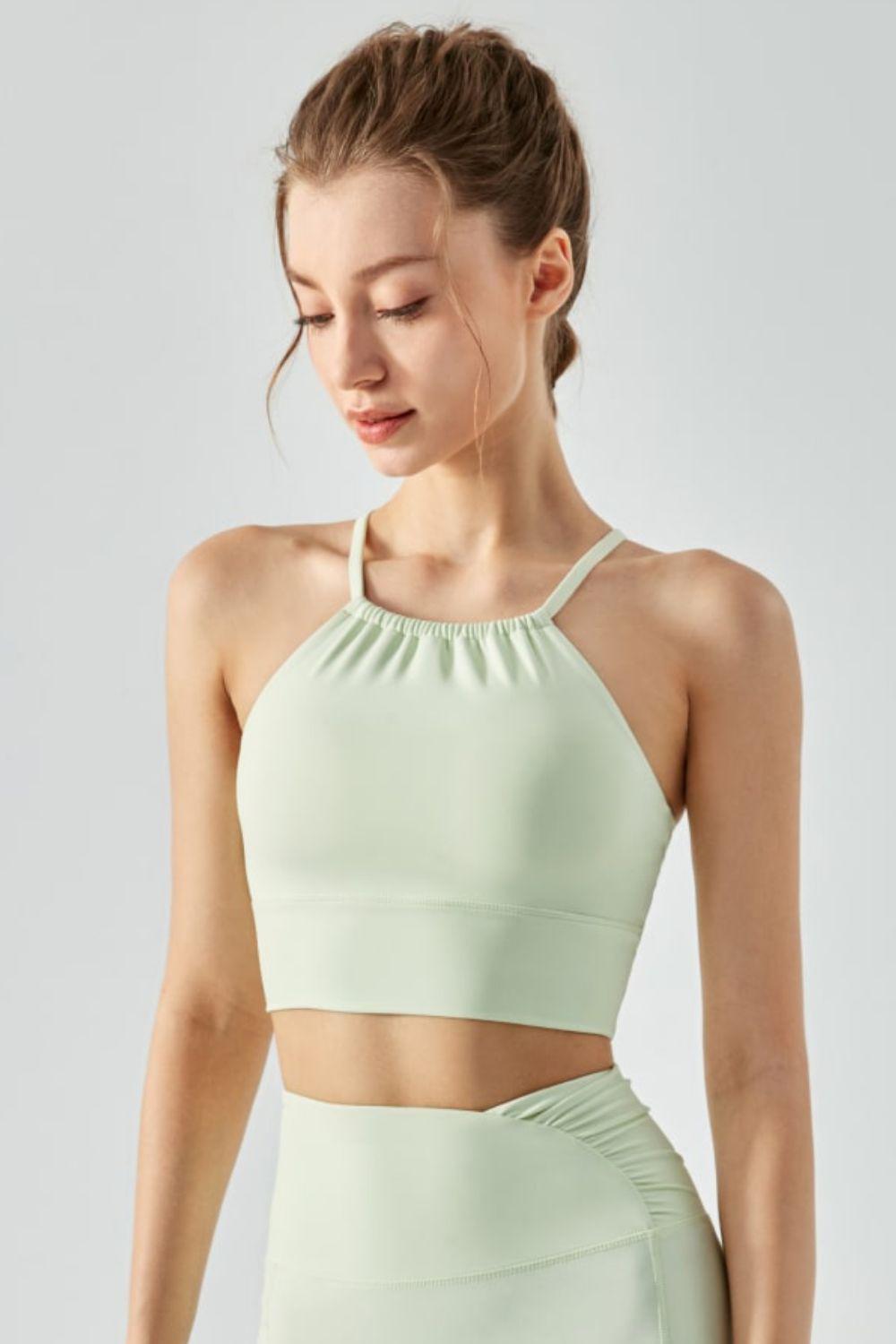 Crisscross Gathered Detail Cropped Sports Cami-TOPS / DRESSES-[Adult]-[Female]-Mint-S-2022 Online Blue Zone Planet