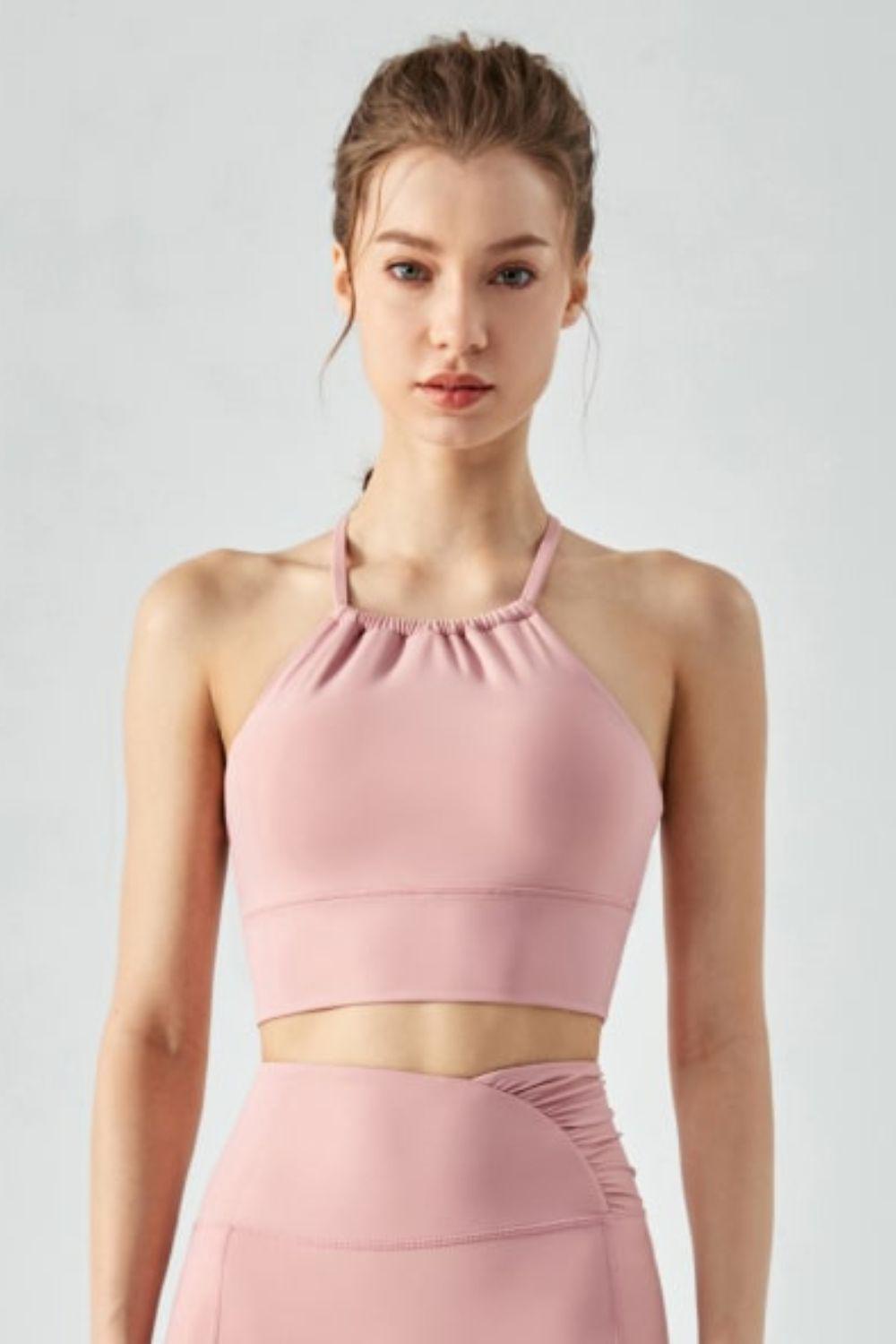 Crisscross Gathered Detail Cropped Sports Cami-TOPS / DRESSES-[Adult]-[Female]-Pink-S-2022 Online Blue Zone Planet