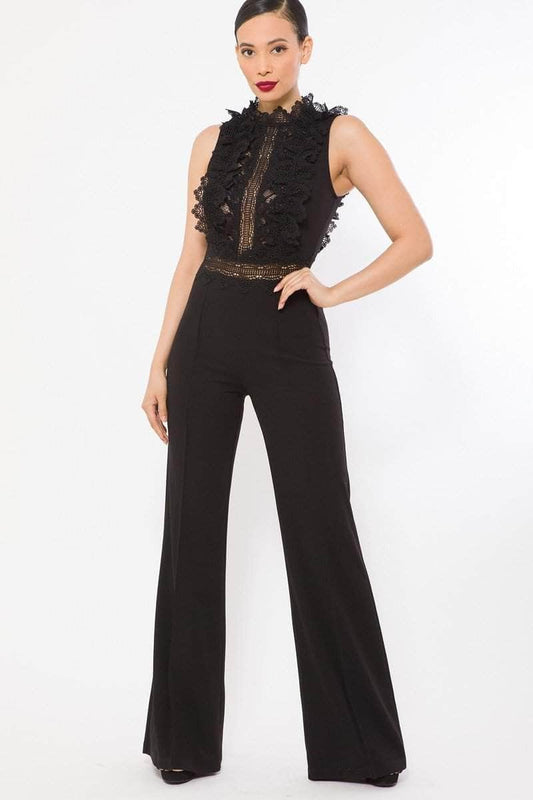 Crochet Lace Combined Bodice Jumpsuit Blue Zone Planet