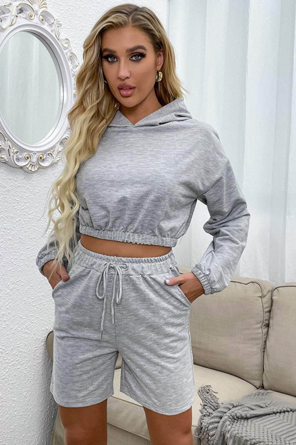 Crop Hoodie and Shorts Set BLUE ZONE PLANET