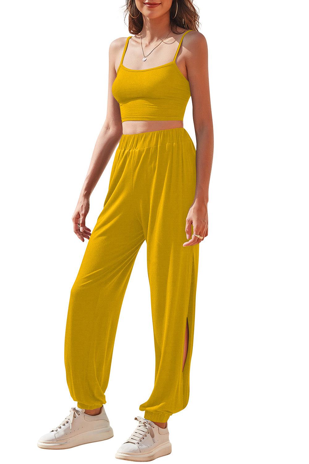 Cropped Cami and Side Split Joggers Set BLUE ZONE PLANET