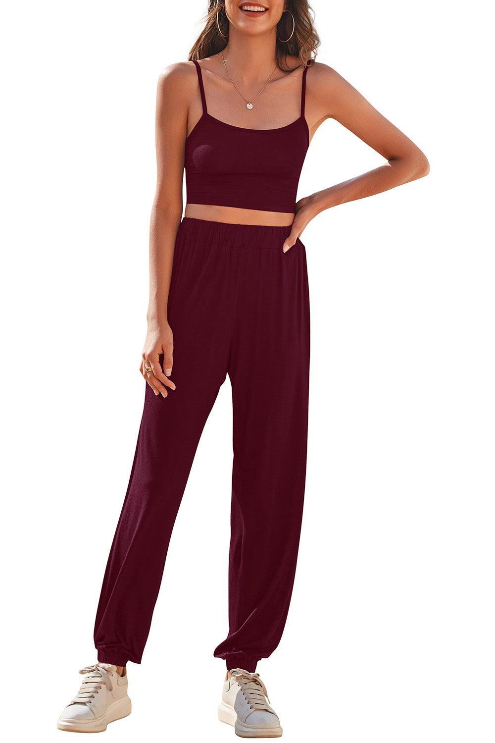 Cropped Cami and Side Split Joggers Set BLUE ZONE PLANET