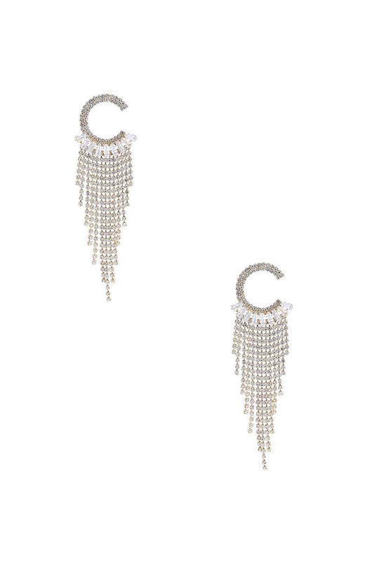 Crystal C Shape Baguette Fringe Earring Blue Zone Planet