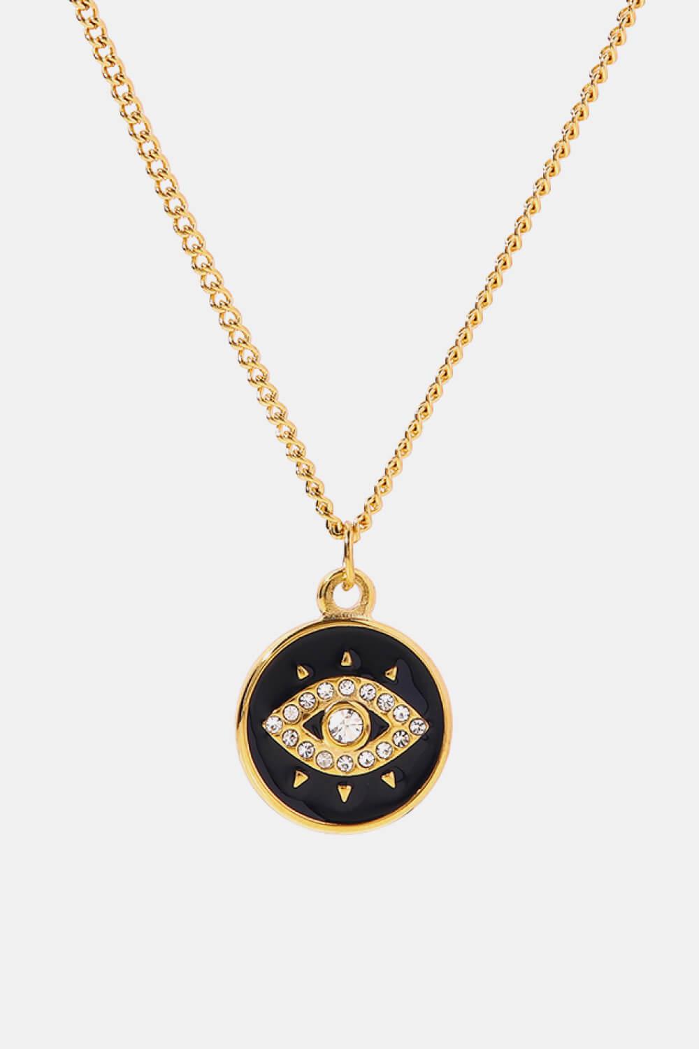 Cubic Zirconia Evil Eye Pendant Chunky Chain Necklace-TOPS / DRESSES-[Adult]-[Female]-Black-One Size-2022 Online Blue Zone Planet