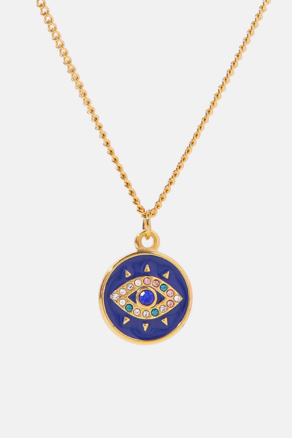 Cubic Zirconia Evil Eye Pendant Chunky Chain Necklace-TOPS / DRESSES-[Adult]-[Female]-Blue-One Size-2022 Online Blue Zone Planet