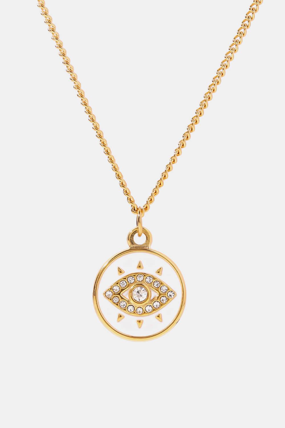 Cubic Zirconia Evil Eye Pendant Chunky Chain Necklace-TOPS / DRESSES-[Adult]-[Female]-White-One Size-2022 Online Blue Zone Planet