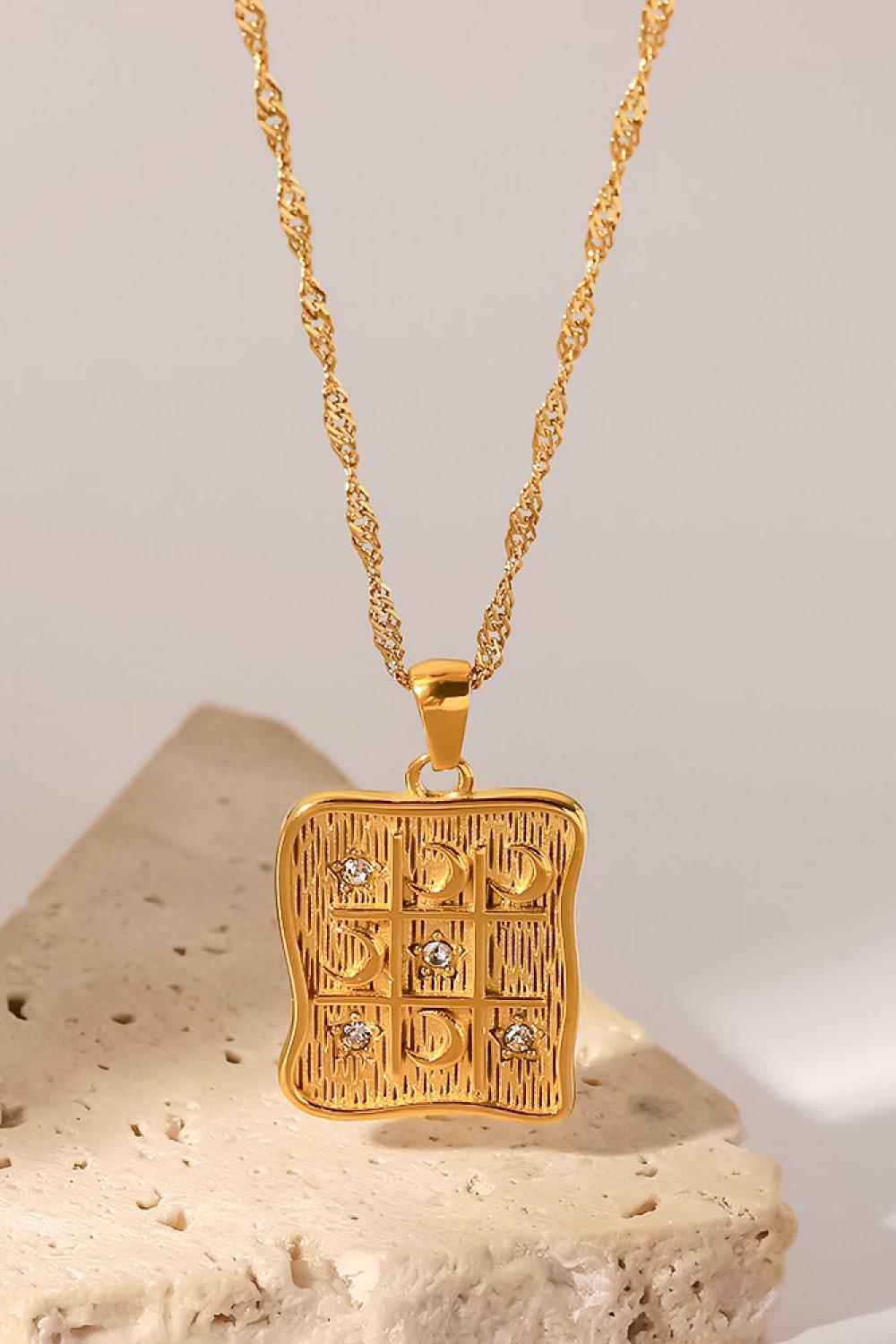 Cubic Zirconia Geometric Pendant Necklace-TOPS / DRESSES-[Adult]-[Female]-Gold-One Size-2022 Online Blue Zone Planet