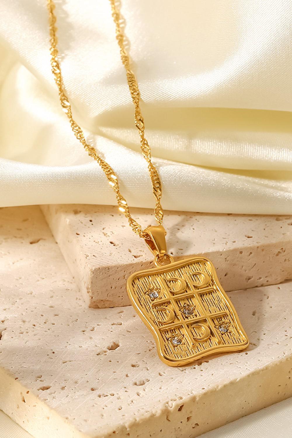 Cubic Zirconia Geometric Pendant Necklace-TOPS / DRESSES-[Adult]-[Female]-Gold-One Size-2022 Online Blue Zone Planet